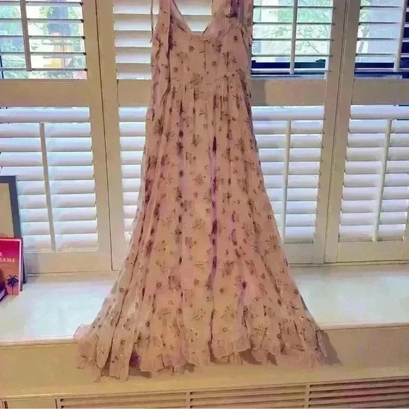 Rebecca Taylor Leander floral metallic clip midi dress in pink silk - Picture 11 of 13